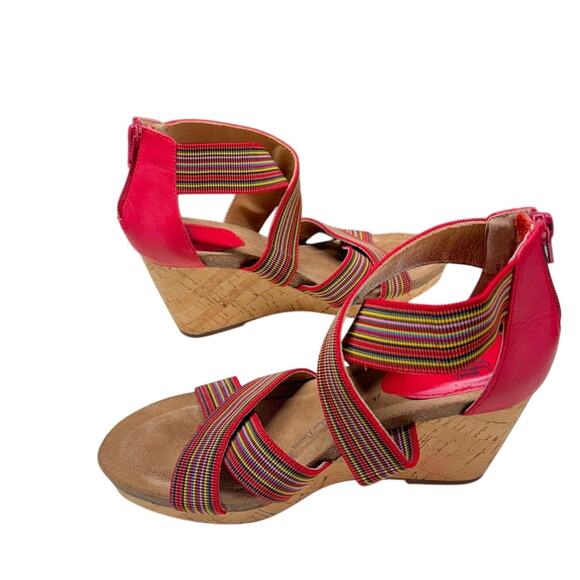 Sofft Cary Leather Strappy Red Rainbow Striped Cork Wedge Sandal Women 9 - Picture 5 of 7